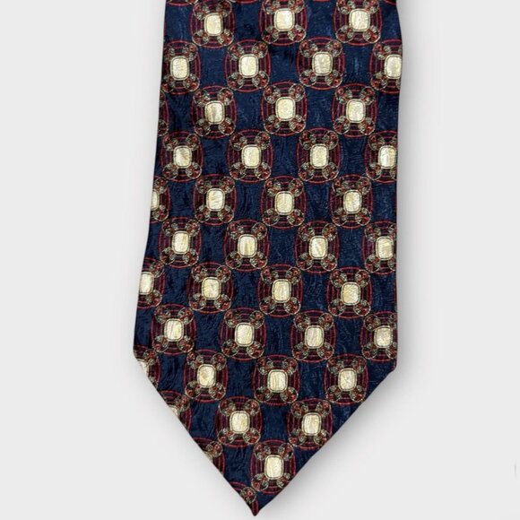 Vintage Valentino Tie Navy Blue Red Silk Classic Preppy Luxury Necktie EUC - Picture 6 of 7